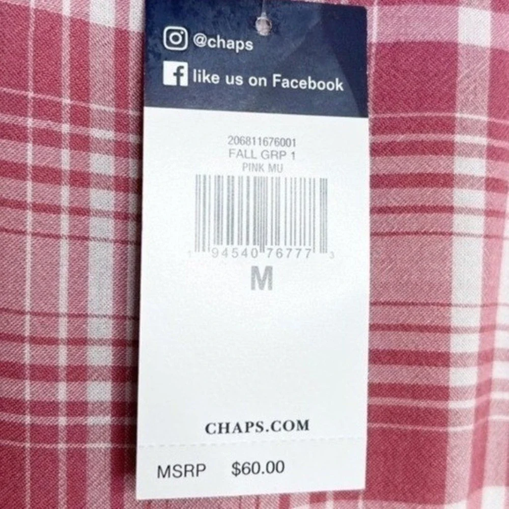 Chaps Womens NWT Pink Plaid Ruffle Tiered Sleeve Blouse Top Size Medium‎ NEW